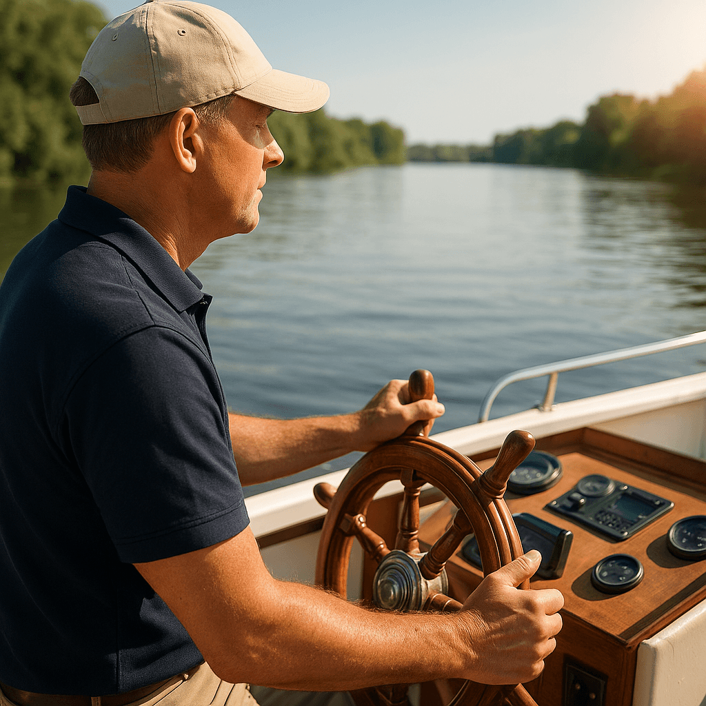 Skipper am Steuer eines Charterboots